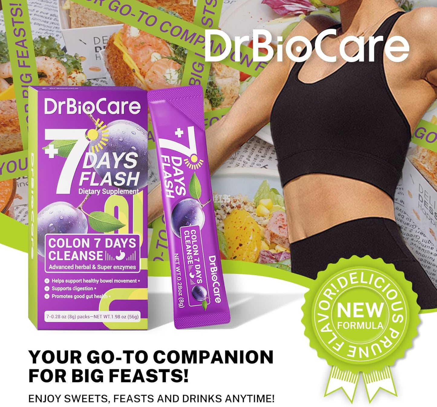 DrBioCare Colon Cleanse Detox & Digestive Support 7-Day Prune Flavor - 14 Pack