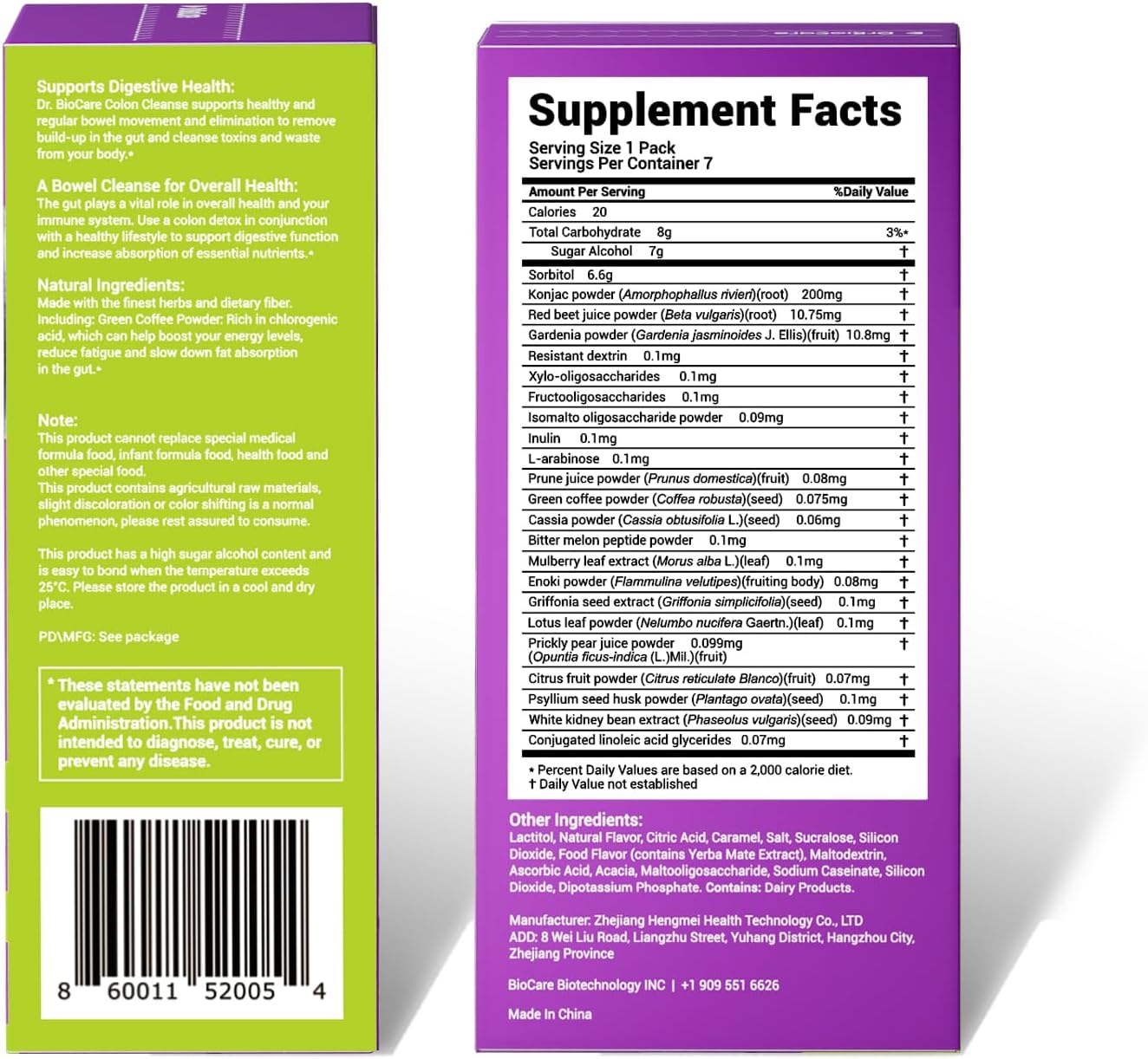 DrBioCare Colon Cleanse Detox & Digestive Support 7-Day Prune Flavor - 14 Pack