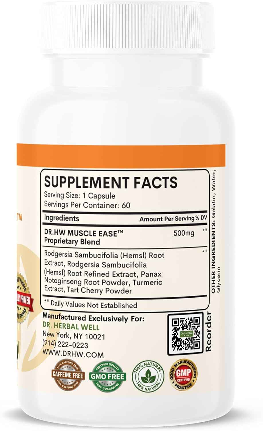 DR.HERBAL WELL Muscle Ease - Joint, Muscle & Nerve Support Fast Acting Relax Comfort Recovery Natural Herbal Supplement - (60 Capsules) MAX-Strength