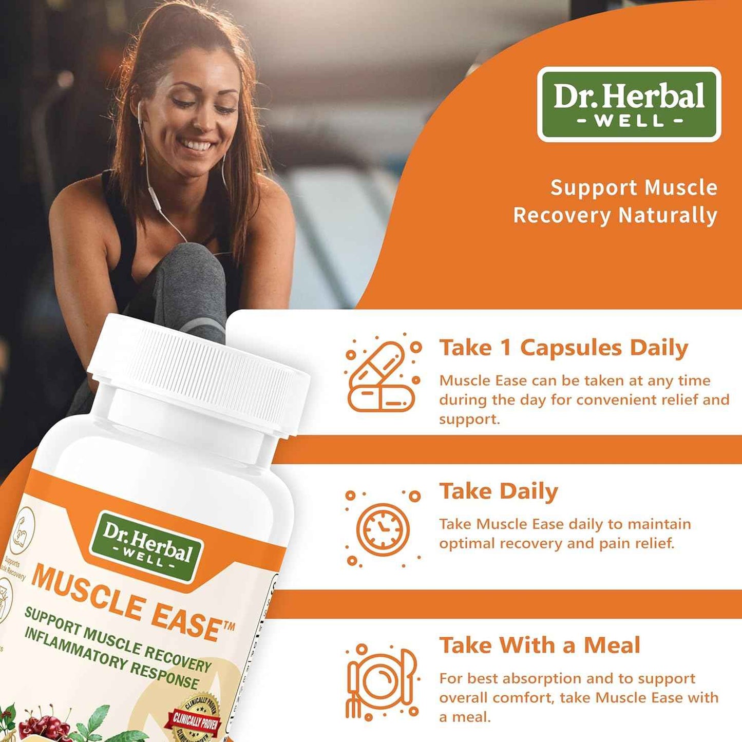 DR.HERBAL WELL Muscle Ease - Joint, Muscle & Nerve Support Fast Acting Relax Comfort Recovery Natural Herbal Supplement - (60 Capsules) MAX-Strength