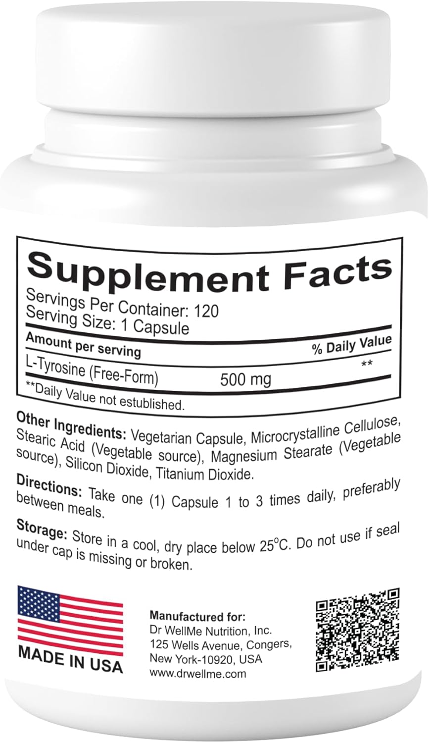 Dr.WellMe L-Tyrosine 500mg Capsules - 120 Count Dietary Supplements
