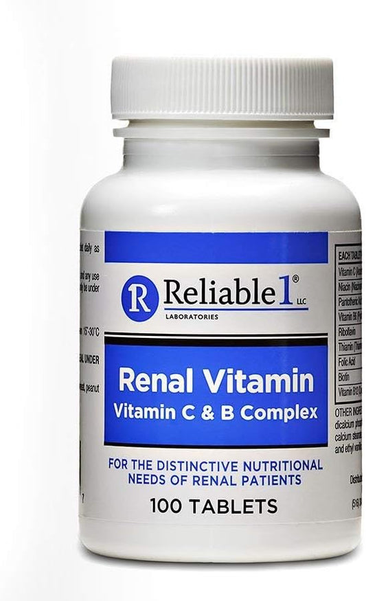 Dual Pack: Reliable 1 Renal Vitamin C & B Complex - 2 Bottles for Kidney Health