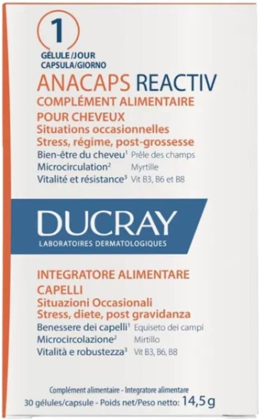 Ducray ANACAPS REACTIV Dietary Supplement 30 Capsules for Hair Support