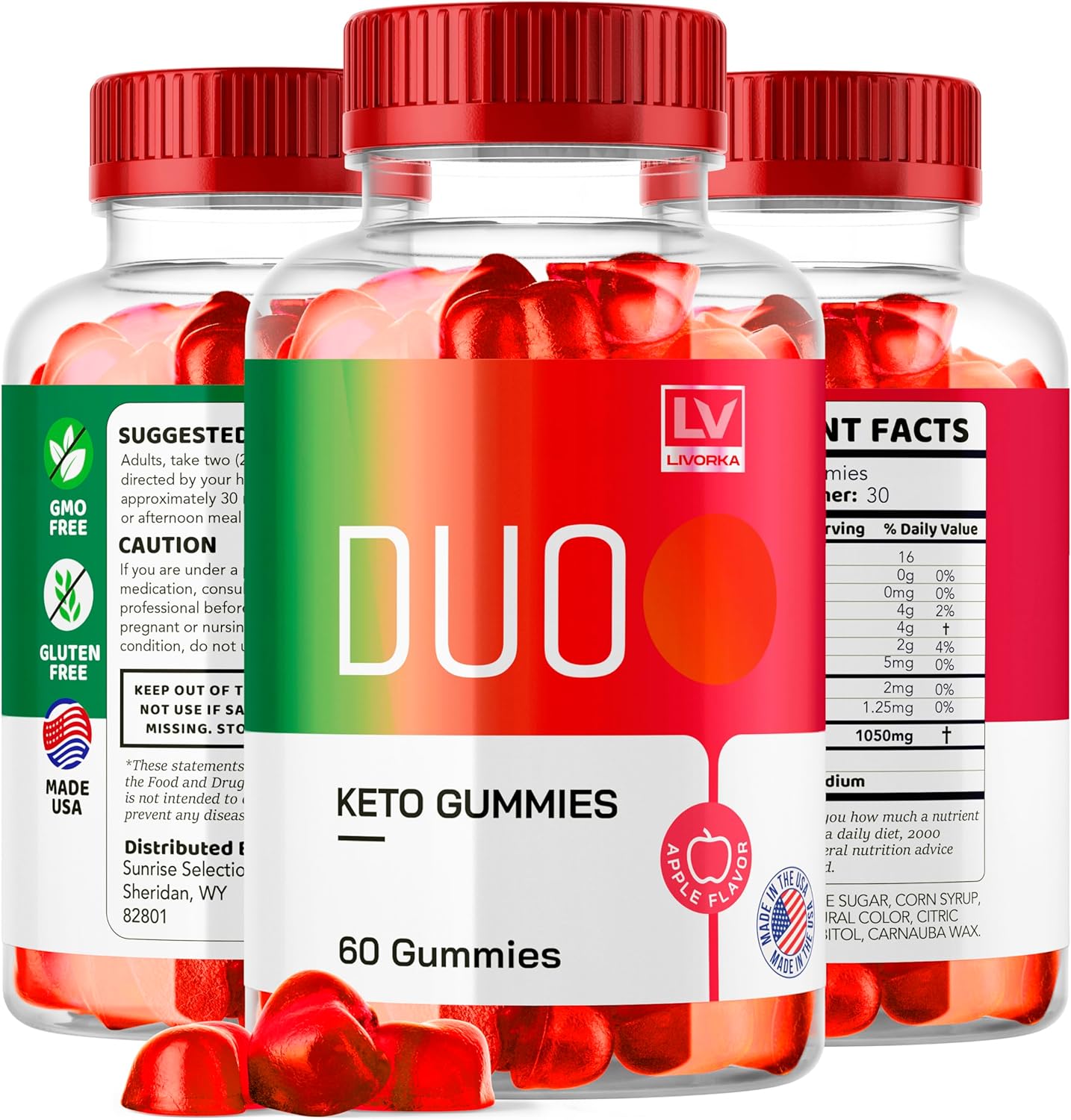 Duo Keto Apple Cider Vinegar Gummies - Advanced Formula 1050MG, 60 Gummies for 1 Month Supply