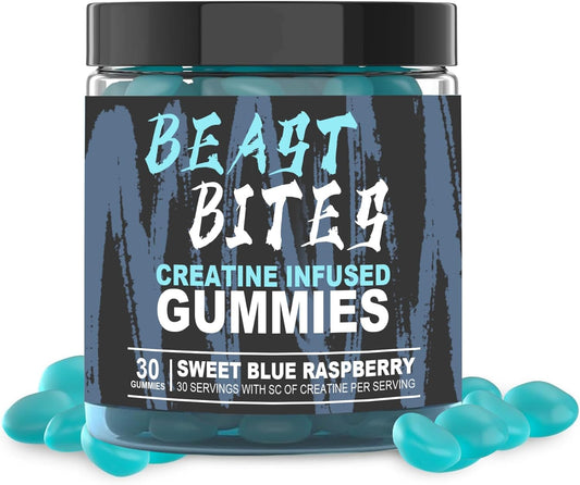 DYALE Beast Bites Creatine Gummies - 5g Creatine Monohydrate - No Sugar or Artificial Colors - Low-Calorie, Vegan & Halal - Blue Raspberry - 30 Count