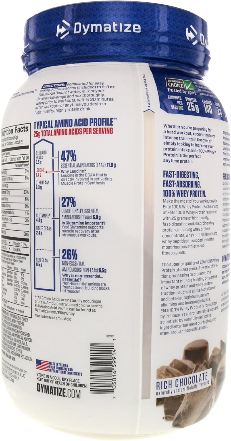 Dymatize Elite Rich Chocolate Whey Protein Powder - 2 Pound Size