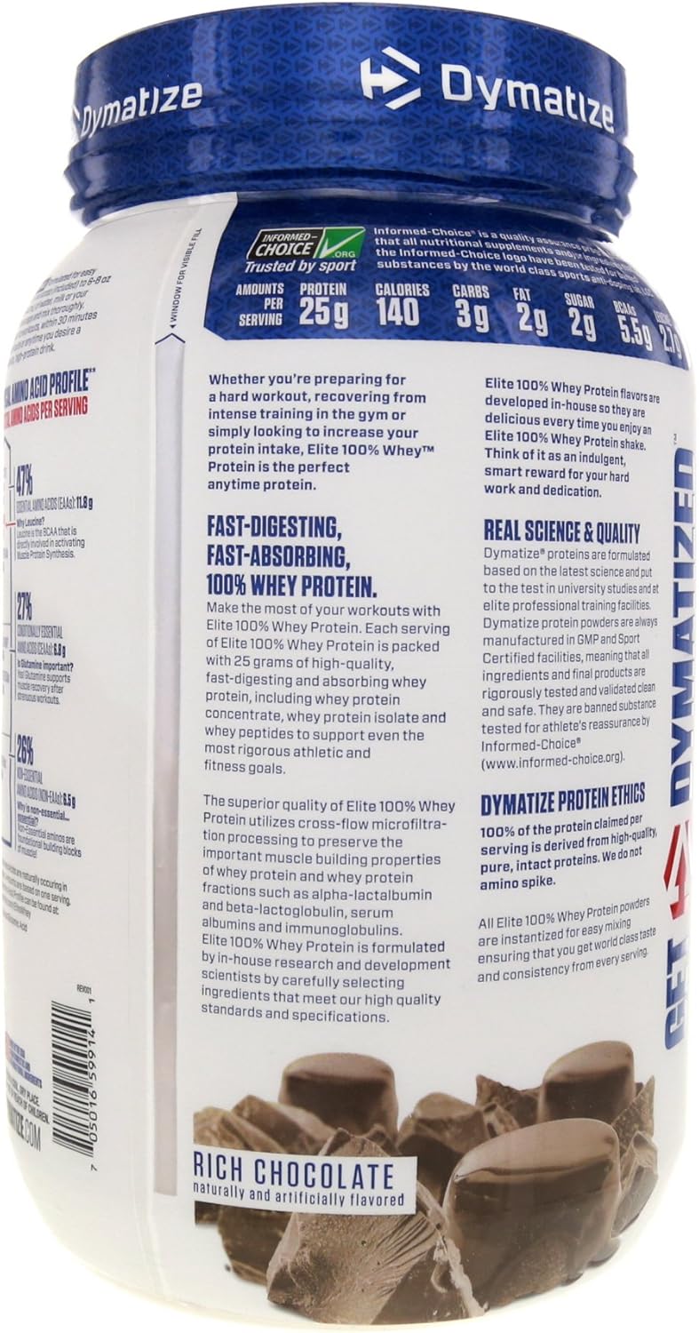 Dymatize Elite Rich Chocolate Whey Protein Powder - 2 Pound Size