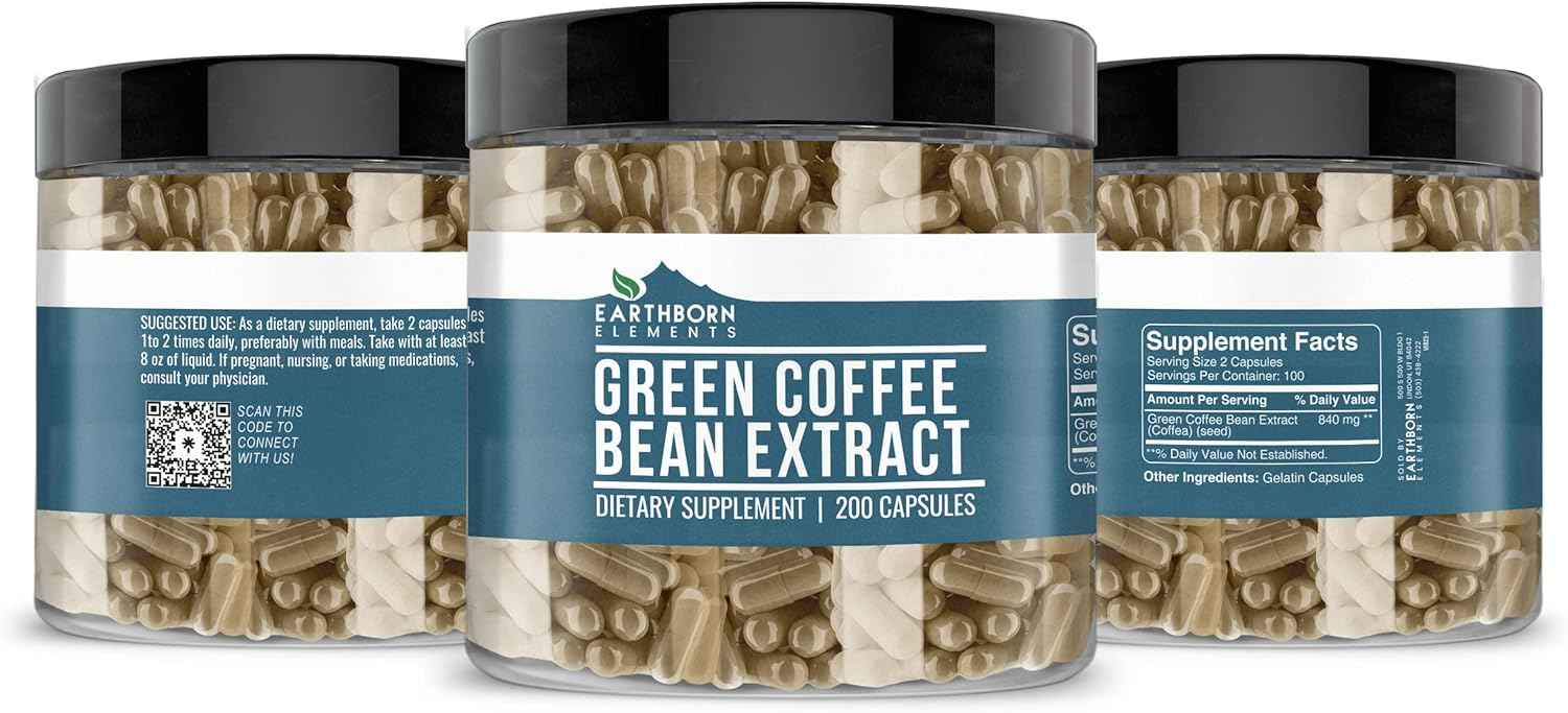 Earthborn Elements Garcinia Cambogia, Green Coffee Bean, & Marine Collagen Bundle (200 Capsules Each), Pure & Undiluted, No Additives