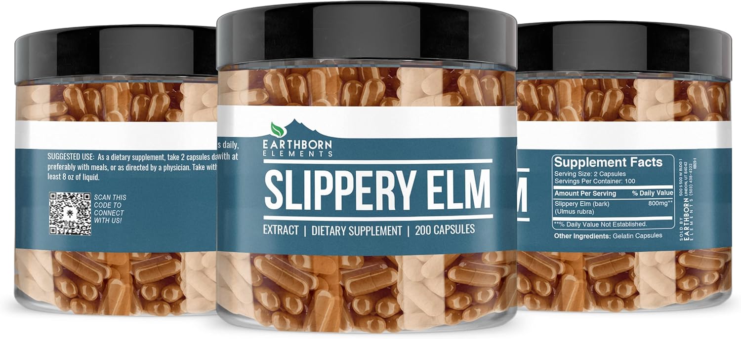 Earthborn Elements Slippery Elm, Okra, & Bitter Melon Capsule Bundle - 200 Capsules Each, Pure & Undiluted, Additive-Free