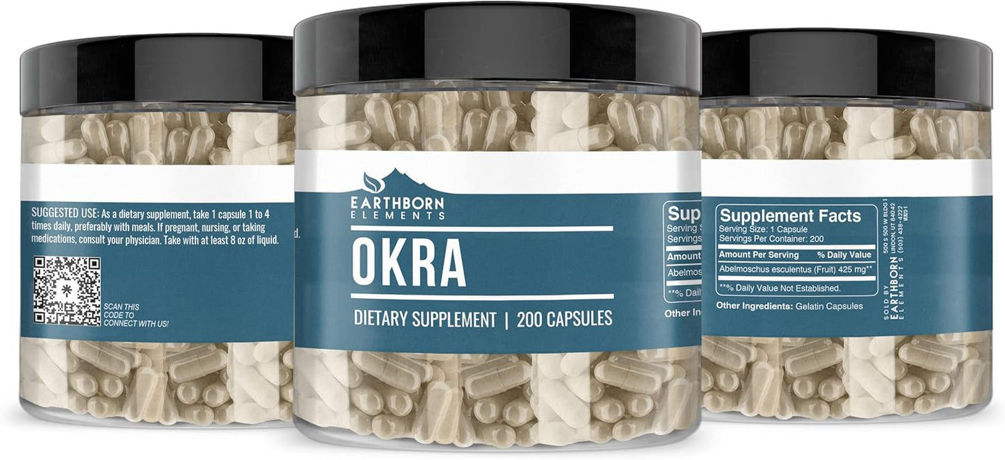 Earthborn Elements Slippery Elm, Okra, & Bitter Melon Capsule Bundle - 200 Capsules Each, Pure & Undiluted, Additive-Free