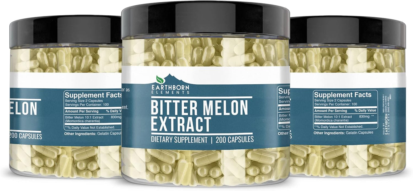 Earthborn Elements Slippery Elm, Okra, & Bitter Melon Capsule Bundle - 200 Capsules Each, Pure & Undiluted, Additive-Free