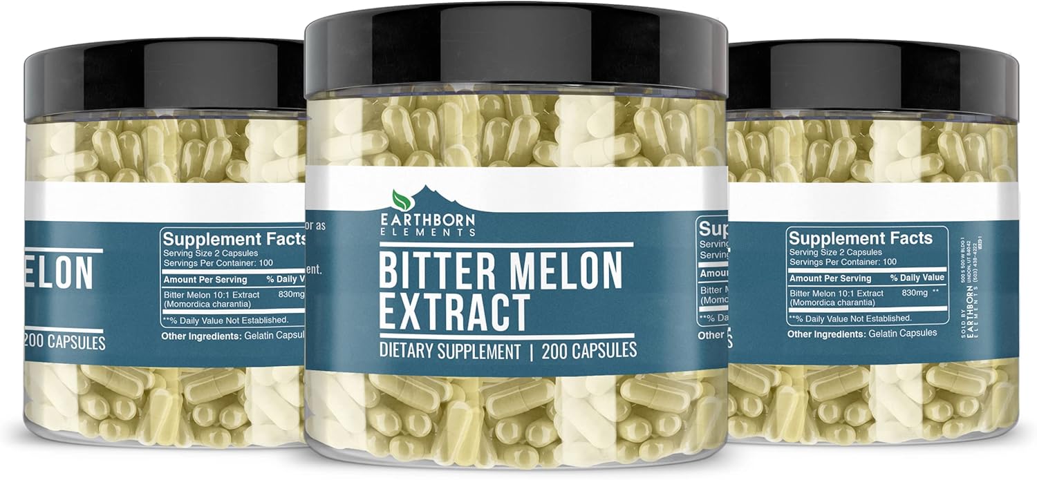 Earthborn Elements Slippery Elm, Okra, & Bitter Melon Capsule Bundle - 200 Capsules Each, Pure & Undiluted, Additive-Free