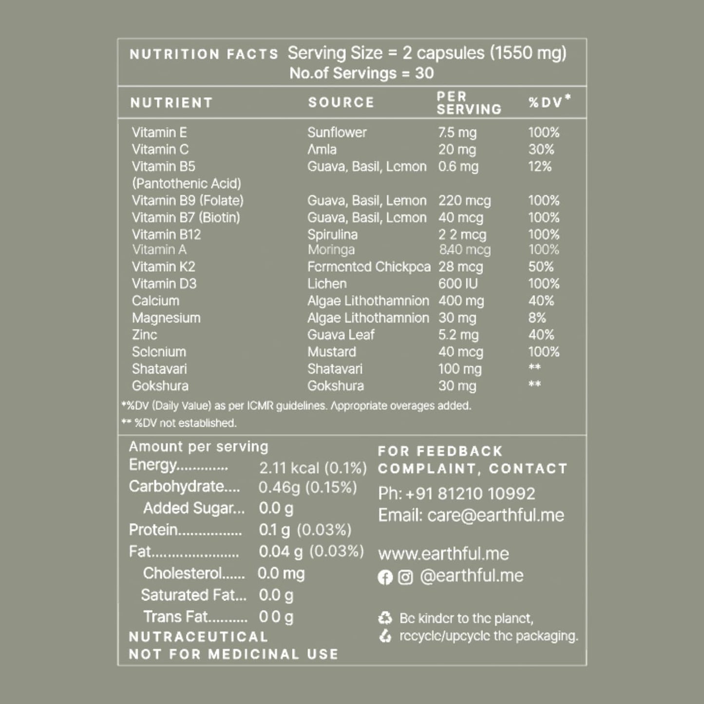 Earth.ful Multivitamin for Women Over 40: Promotes Immunity, Hormonal Balance, Skin, Hair & Bone Health - 60 Capsules