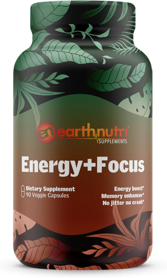 EarthNutri Energy + Focus Capsule - Cognitive, Mood, and Memory Support - 90ct, 3 Capsules/Serving