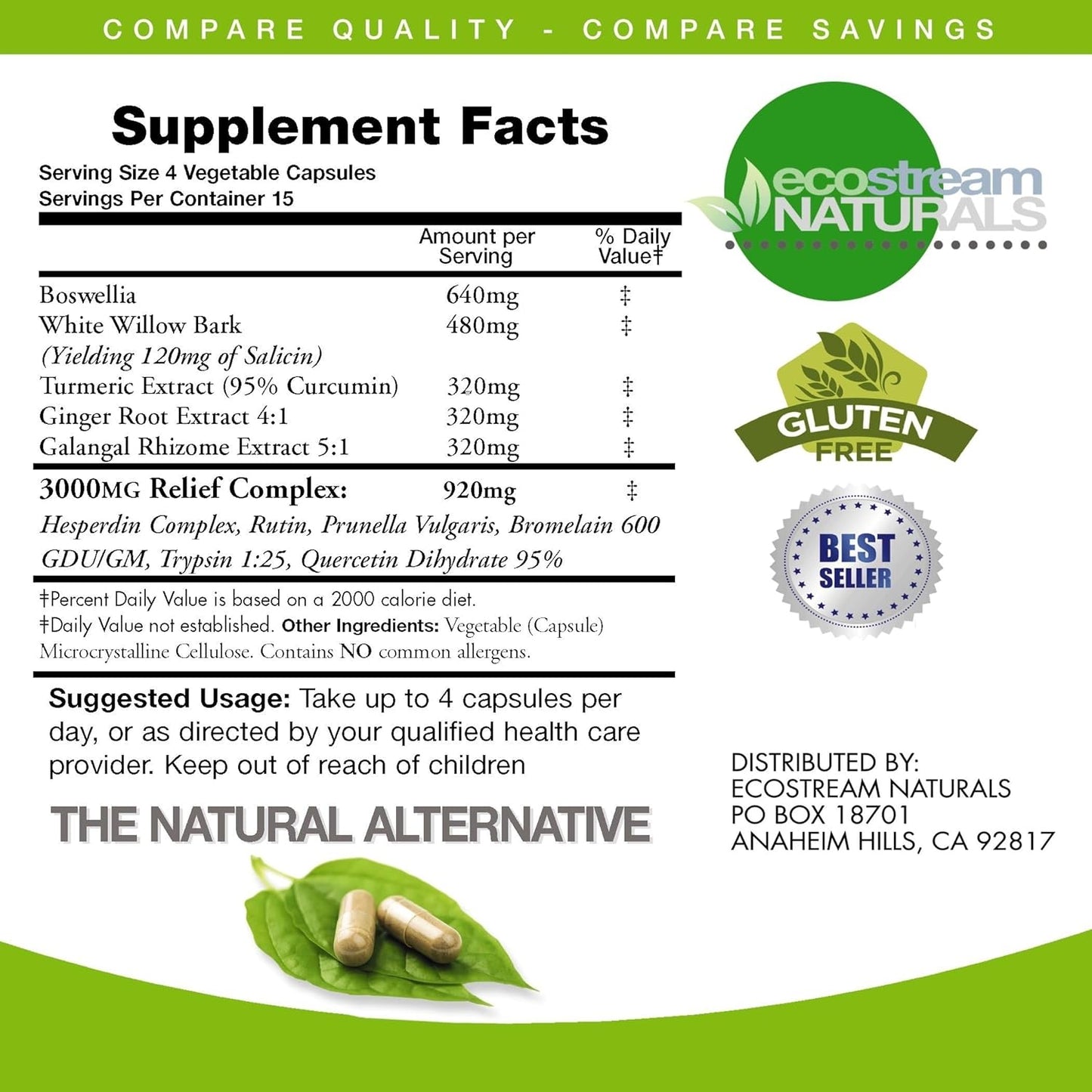 ecostream Naturals Pack of 2 - InflamEase Supplement with Turmeric, Curcumin, Enzymes, and Boswellia - Vegetarian Formula