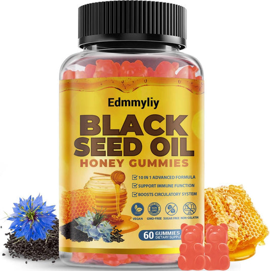 Edmmyliy Black Seed Oil & Honey Gummies with Biotin, Ashwagandha, Turmeric, Vitamin C & B6 - Immune & Digestion Support