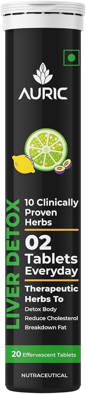 Effervescent Liver Detox Tablets with 10 Ayurvedic Herbs - Clinically Researched Therapeutic Ingredients - Fizzy Water - Pack of 20