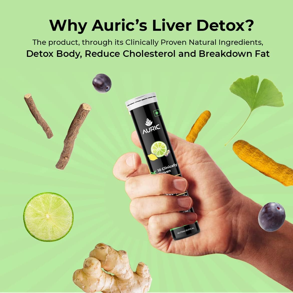 Effervescent Liver Detox Tablets with 10 Ayurvedic Herbs - Clinically Researched Therapeutic Ingredients - Fizzy Water - Pack of 20