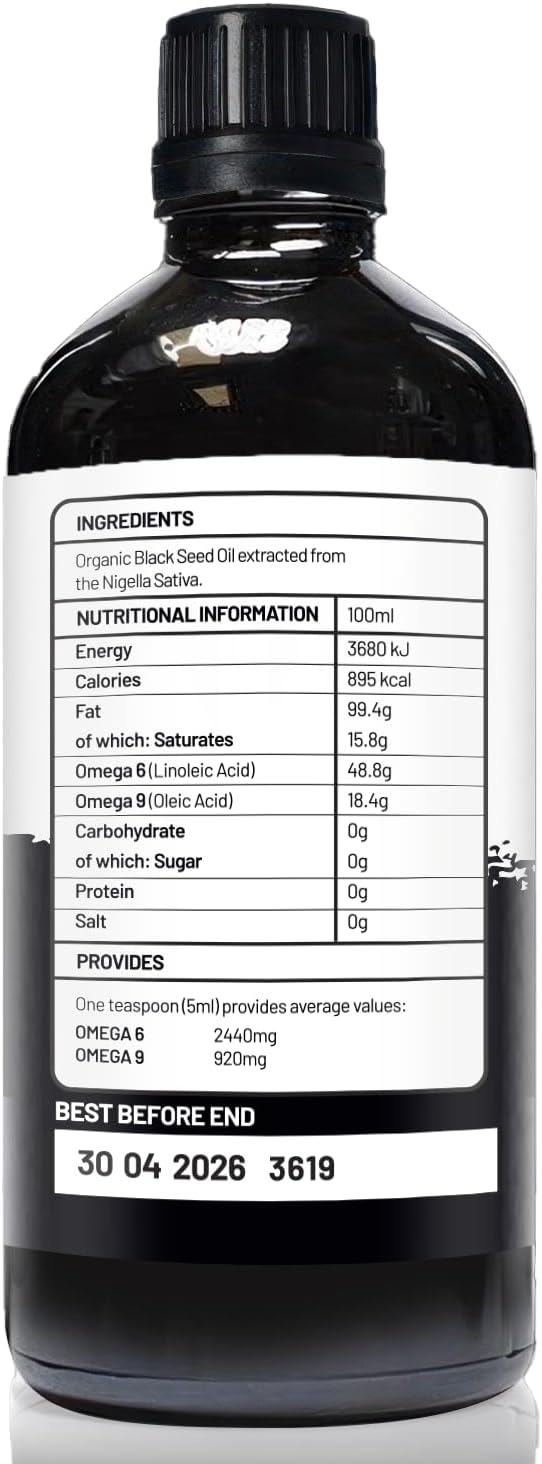 Egyptian Cold Pressed Nigella Sativa Black Seed Oil with 2% Thymoquinone - Supports Joints, Immune System, Hair, Skin - 30 Servings