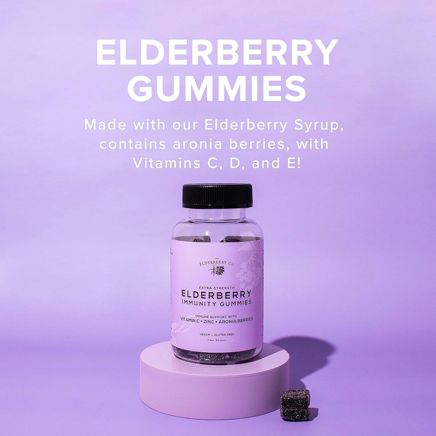 Elderberry Co. Immune Support Gummies with Aronia Berries, Vitamins C, D, E, Zinc - 60 Count