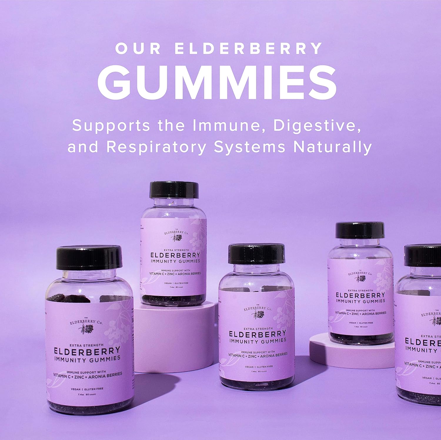 Elderberry Co. Immune Support Gummies with Aronia Berries, Vitamins C, D, E, Zinc - 60 Count