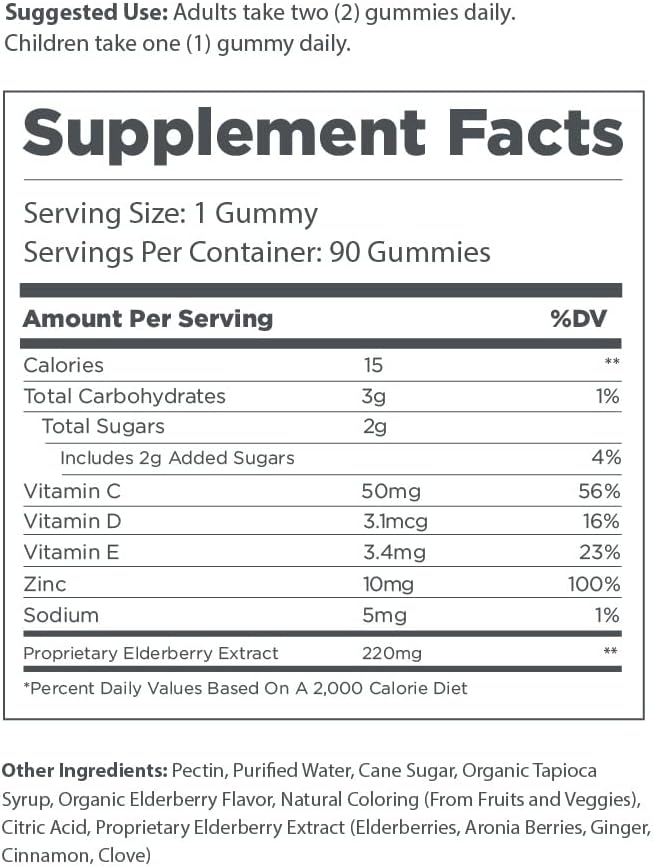 Elderberry Co. Immune Support Gummies with Aronia Berries, Vitamins C, D, E, Zinc - 60 Count