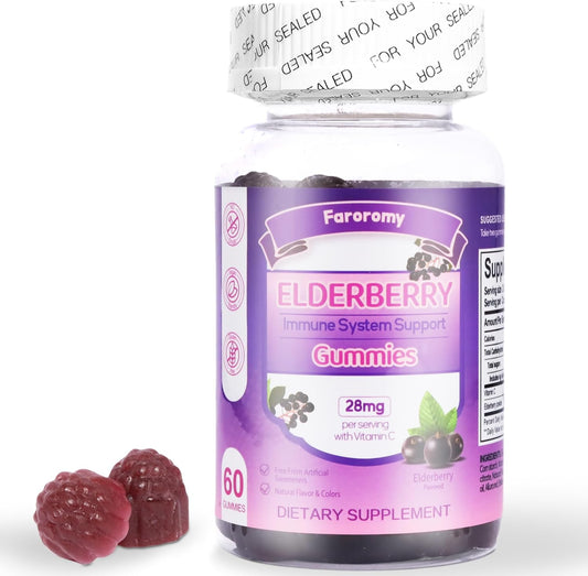 Elderberry Gummies with Vitamin C for Immune Support - 60 Count, Elderberry Flavor Supplement for Women & Men