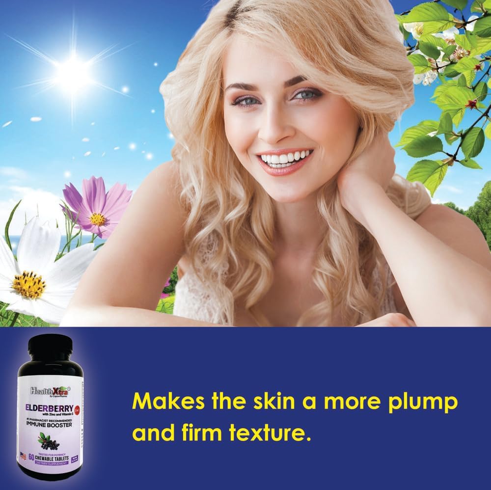 Elderberry Immune Booster Tablets with Zinc & Vitamin C - Sugar-Free, Lab Tested, 60 Chewables, No Artificial Ingredients