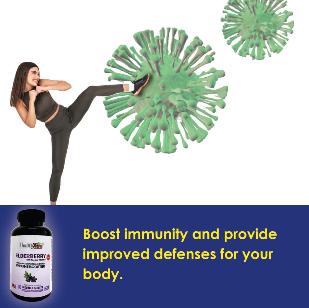 Elderberry Immune Booster Tablets with Zinc & Vitamin C - Sugar-Free, Lab Tested, 60 Chewables, No Artificial Ingredients