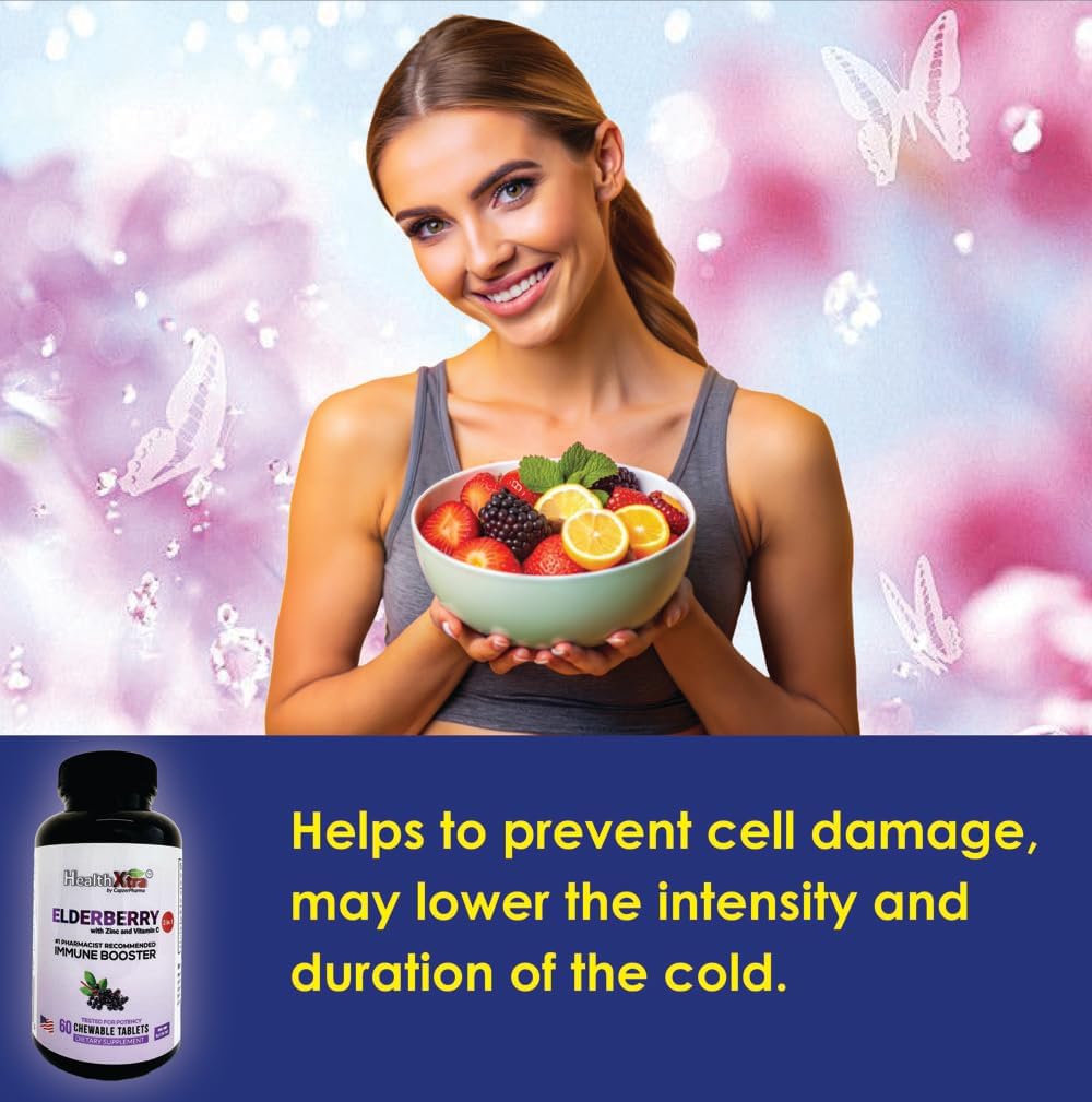 Elderberry Immune Booster Tablets with Zinc & Vitamin C - Sugar-Free, Lab Tested, 60 Chewables, No Artificial Ingredients