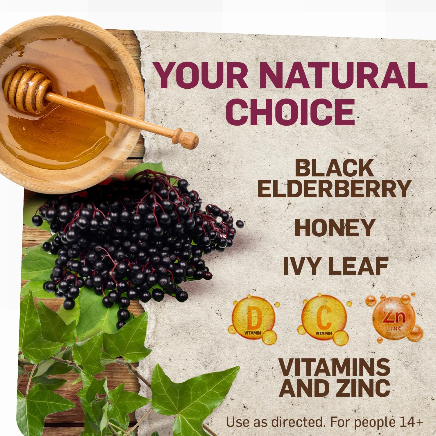 Elderberry Syrup with Vitamin C, D, Zinc & Honey for Immune Support - 6oz