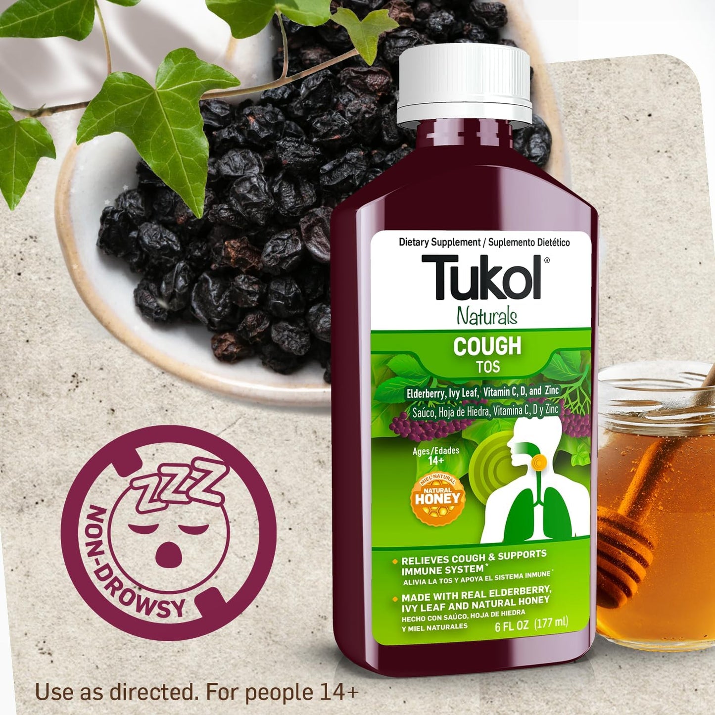 Elderberry Syrup with Vitamin C, D, Zinc & Honey for Immune Support - 6oz