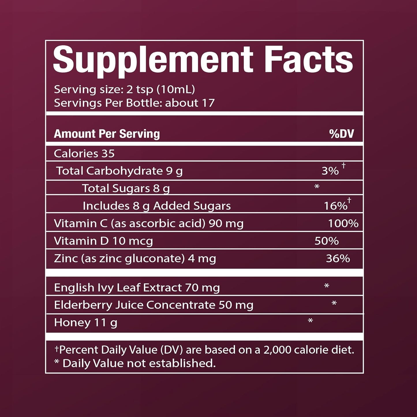 Elderberry Syrup with Vitamin C, D, Zinc & Honey for Immune Support - 6oz