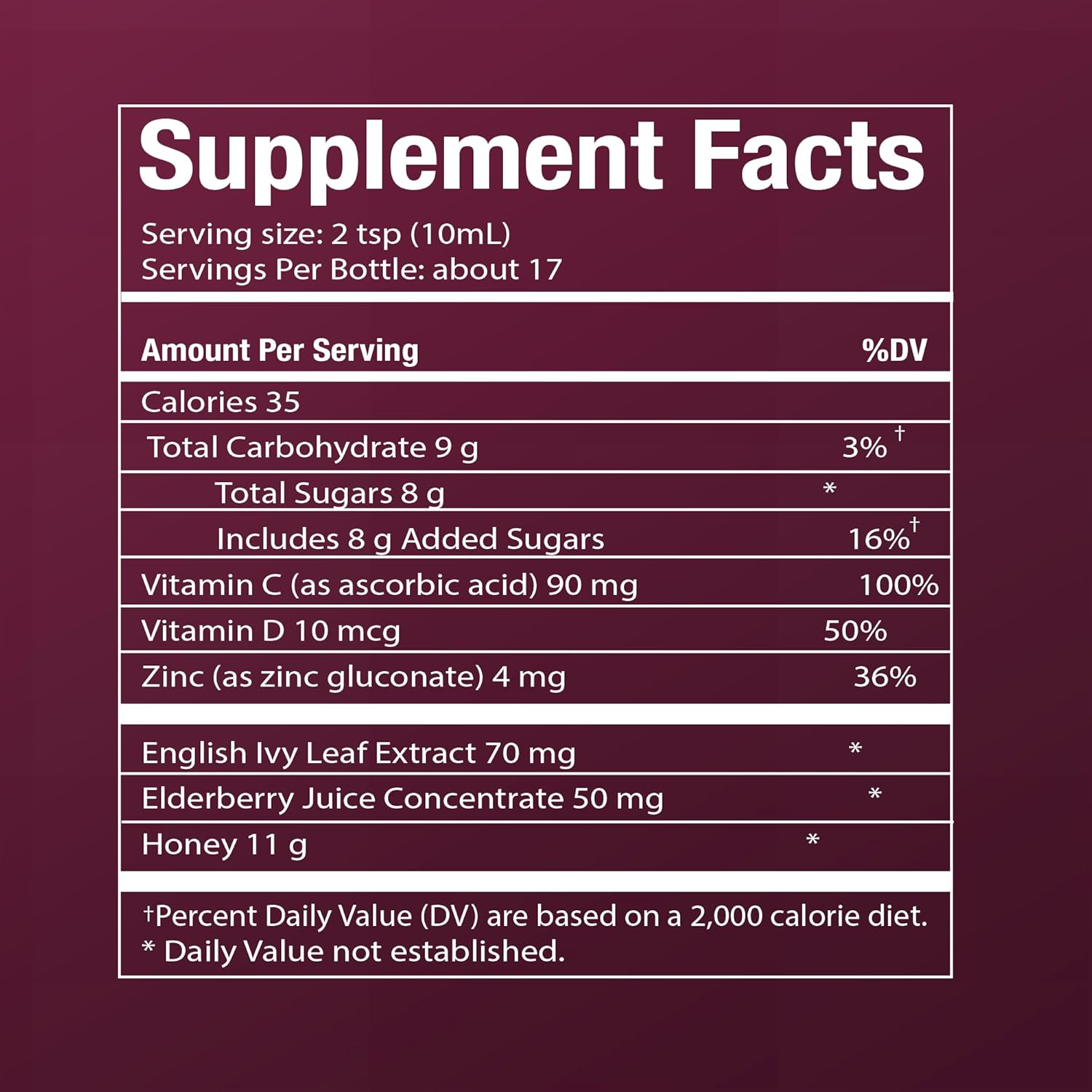 Elderberry Syrup with Vitamin C, D, Zinc & Honey for Immune Support - 6oz