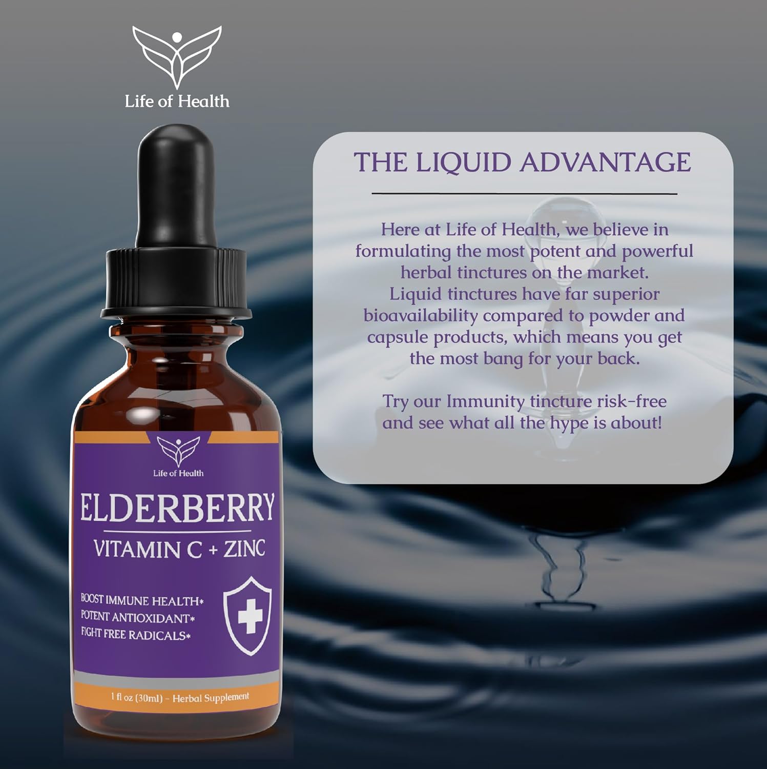 Elderberry Vitamin C Zinc Immune Support Supplement 1 fl oz
