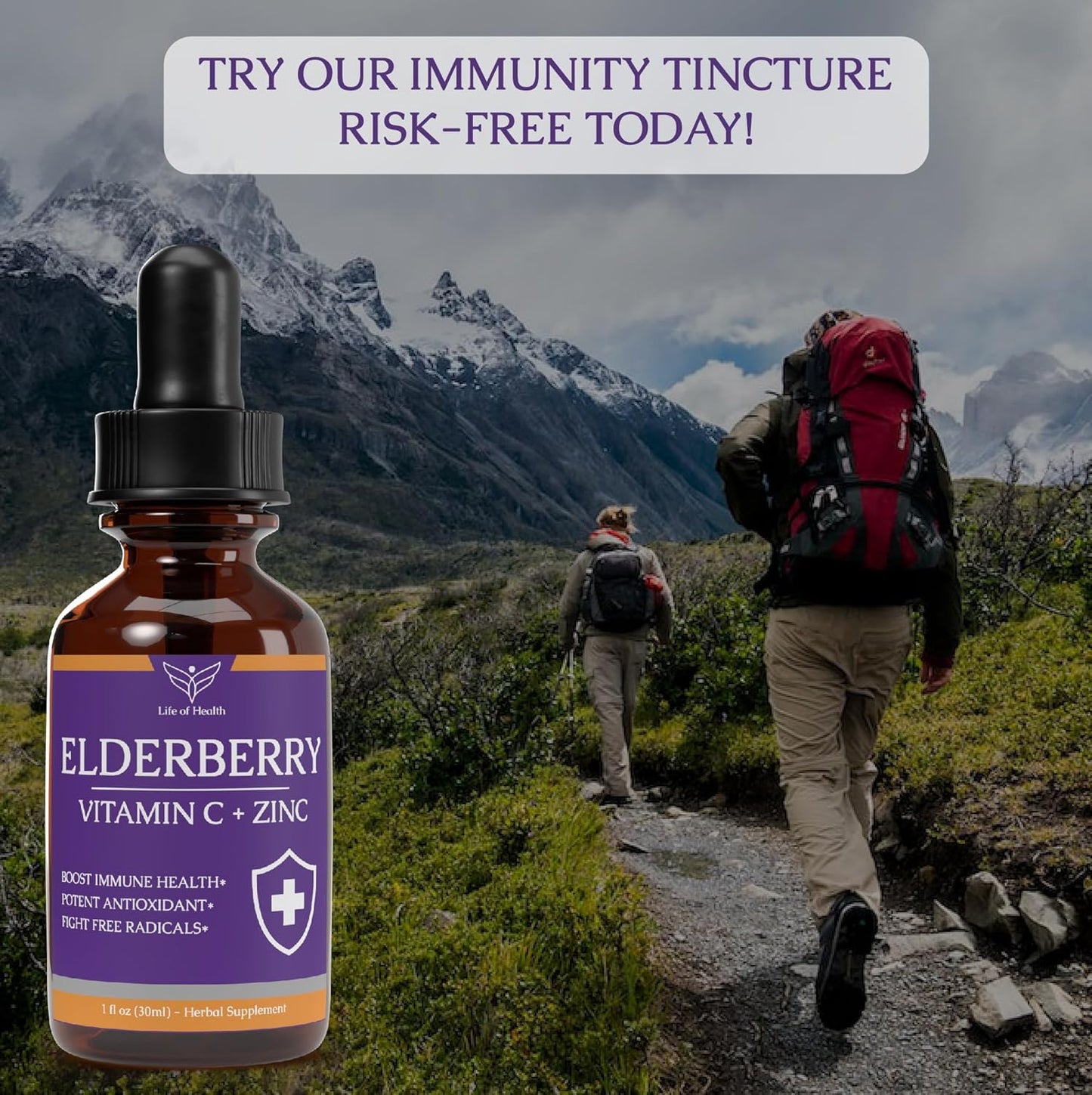 Elderberry Vitamin C Zinc Immune Support Supplement 1 fl oz