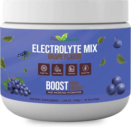 Electrolyte Powder - Refreshing Workout Recovery Electrolytes, Sugar Free, Gluten Free & Vegan, Pure Keto & Paleo Hydration Beverage, Immune Boosting Vitamins (198 Grams, Grape)