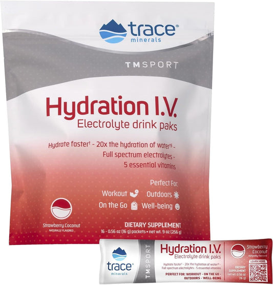 Electrolyte Powder Packets for Rapid Rehydration & Energy | Strawberry Coconut Flavor | 16 Travel Packs