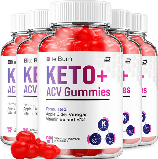 EliteBurn ACV Gummies Supplement - 1000MG Apple Cider Vinegar + Vitamin B12 (5 Pack - 300 Gummies)