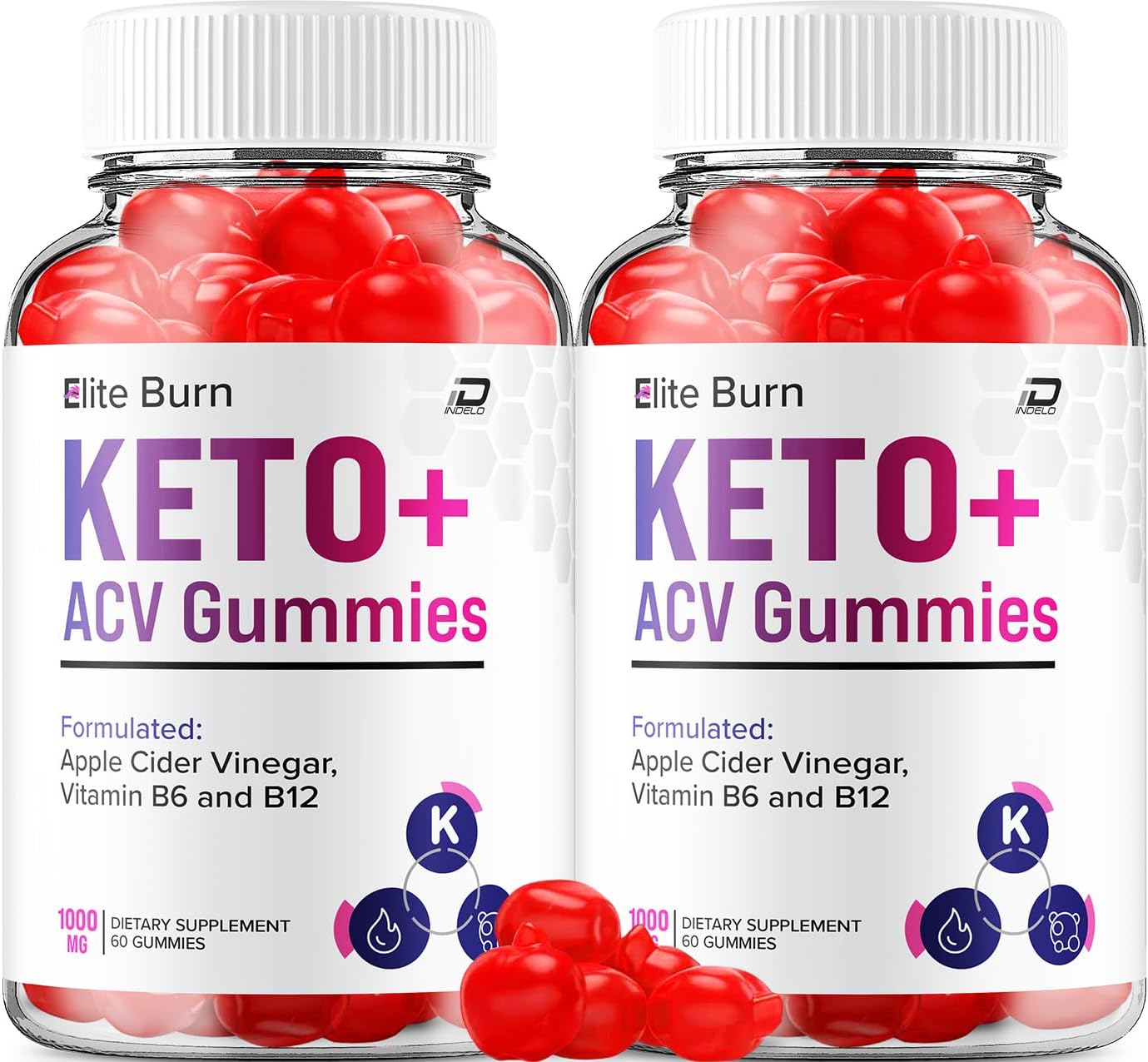 EliteBurn ACV Gummies Supplement - Apple Cider Vinegar 1000MG with Elite Burn Keto Reviews, Vitamin B12 - 2 Pack (120 Gummies)