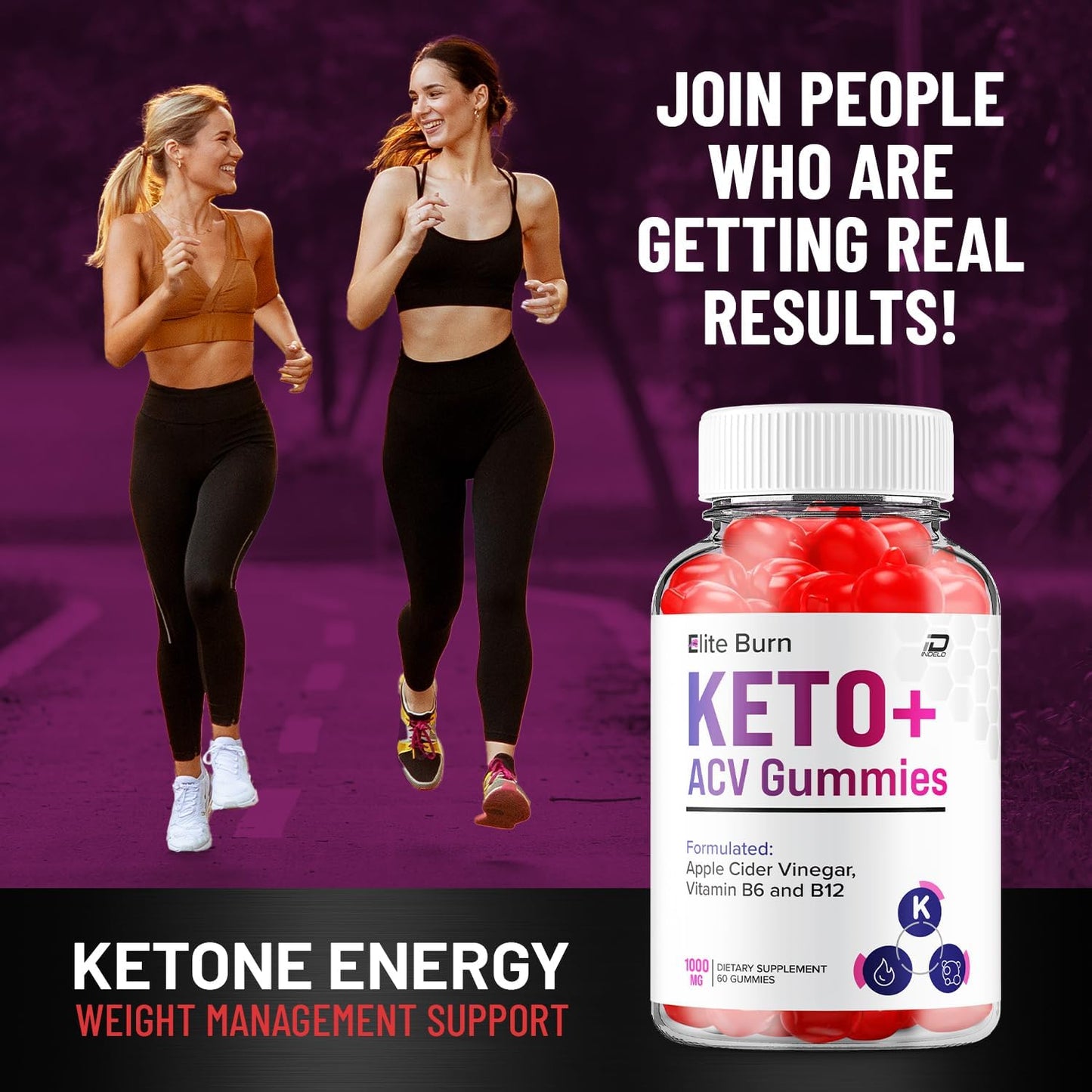 EliteBurn ACV Gummies Supplement - Apple Cider Vinegar 1000MG with Elite Burn Keto Reviews, Vitamin B12 - 2 Pack (120 Gummies)