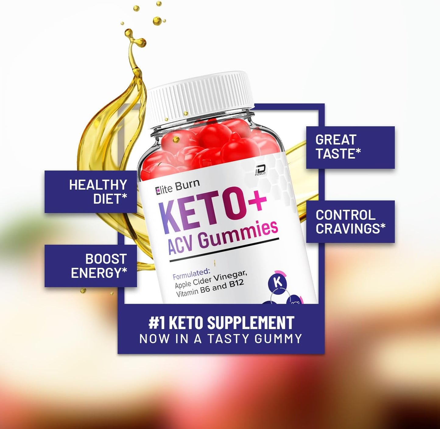 EliteBurn ACV Gummies Supplement - Apple Cider Vinegar 1000MG with Elite Burn Keto Reviews, Vitamin B12 - 2 Pack (120 Gummies)
