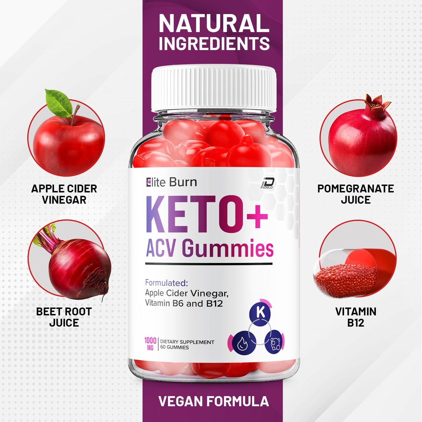 EliteBurn ACV Gummies Supplement - Apple Cider Vinegar 1000MG with Elite Burn Keto Reviews, Vitamin B12 - 2 Pack (120 Gummies)
