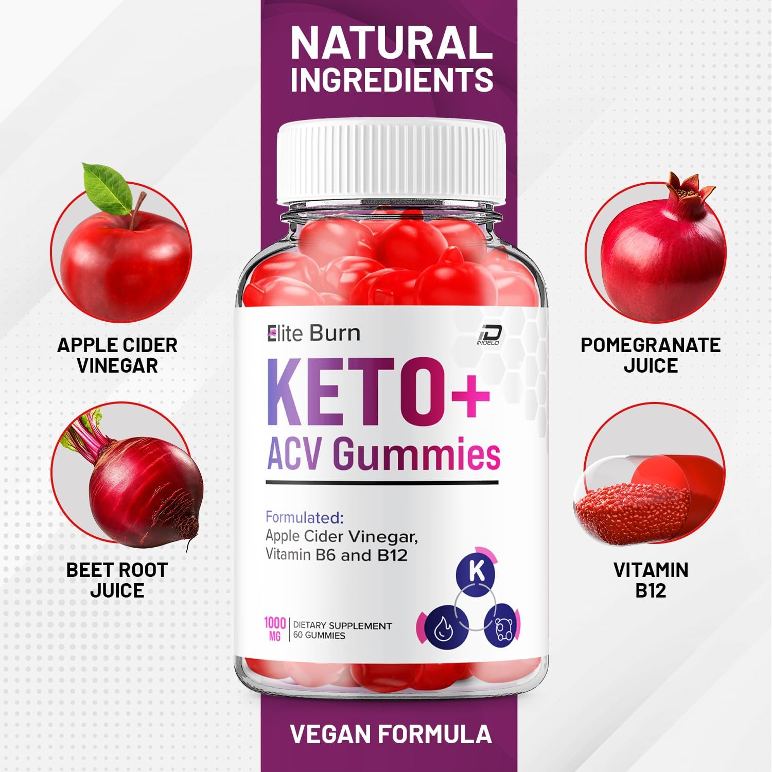 EliteBurn ACV Gummies Supplement - Apple Cider Vinegar 1000MG with Elite Burn Keto Reviews, Vitamin B12 - 2 Pack (120 Gummies)