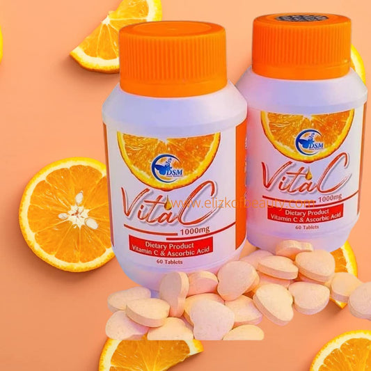 Elizkof Beauty Store Chewable Vitamin C & Ascorbic Acid 1000mg Tablets for Skin Support and Immune Health - 60 Count