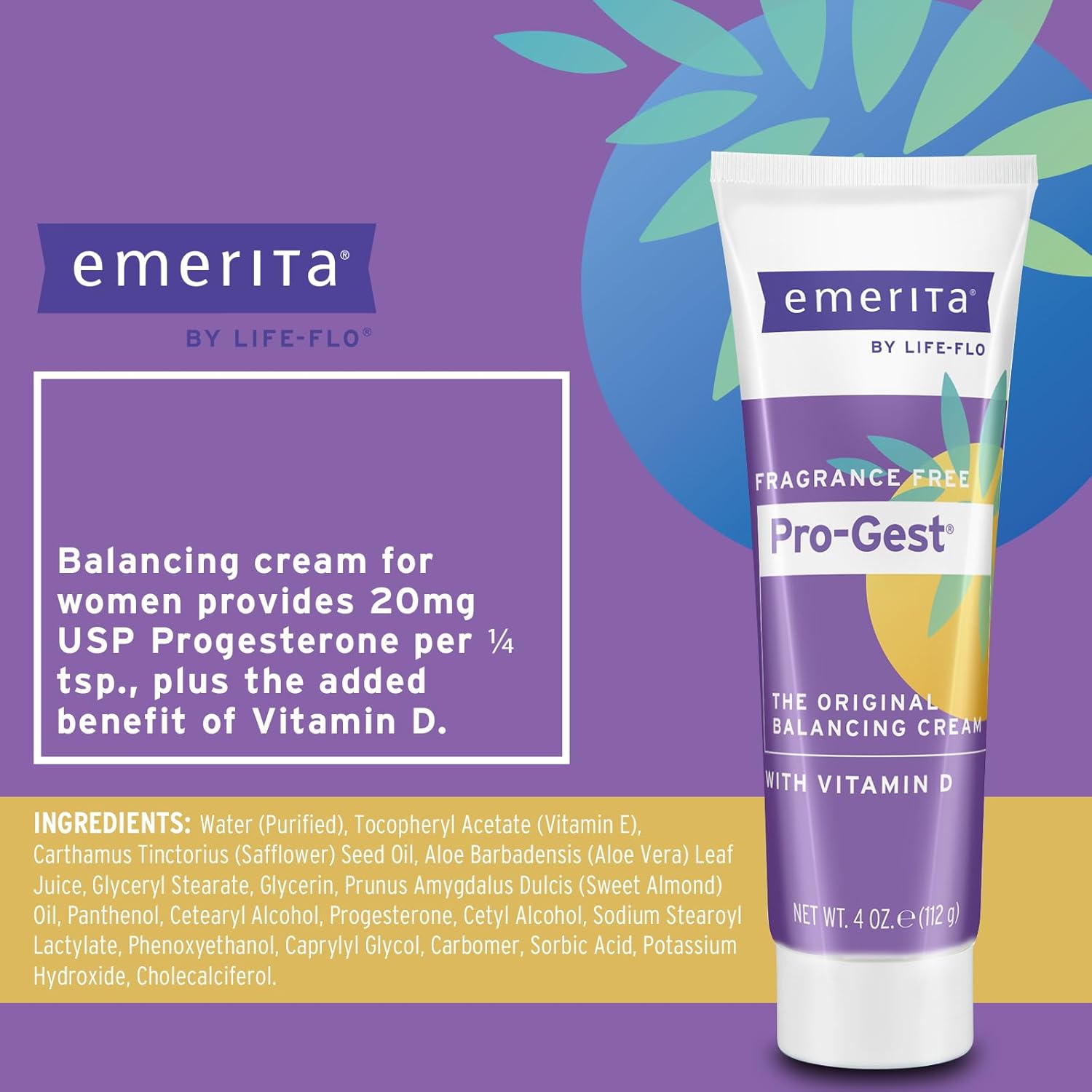 Emerita by Life-flo Pro-Gest Balancing Cream with Vitamin D and Estriol Cream with Vitamin E - Fragrance Free, 4oz Ea, 60-Day Guarantee