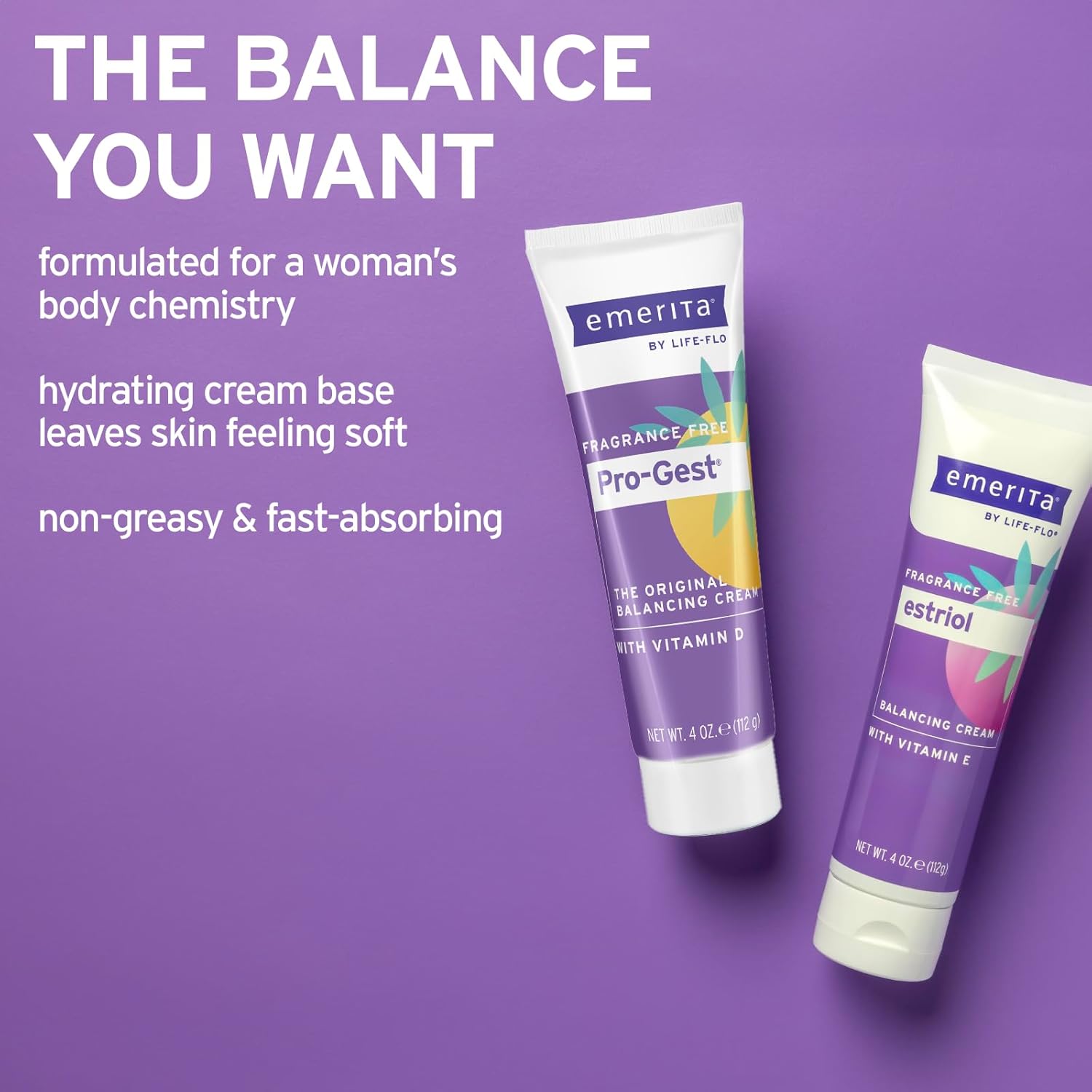 Emerita by Life-flo Pro-Gest Balancing Cream with Vitamin D and Estriol Cream with Vitamin E - Fragrance Free, 4oz Ea, 60-Day Guarantee