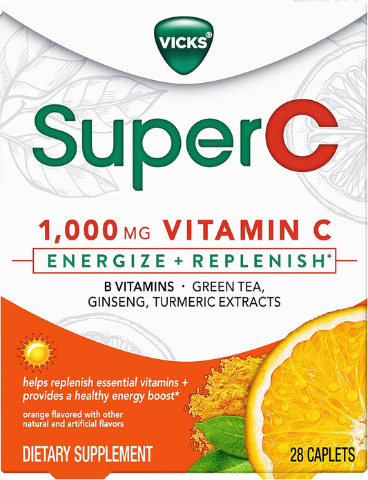 Energize + Replenish Daytime Dietary Supplement with Vitamin C, B Vitamins, Green Tea, Ginseng, and Turmeric Extracts - 28 Caplets