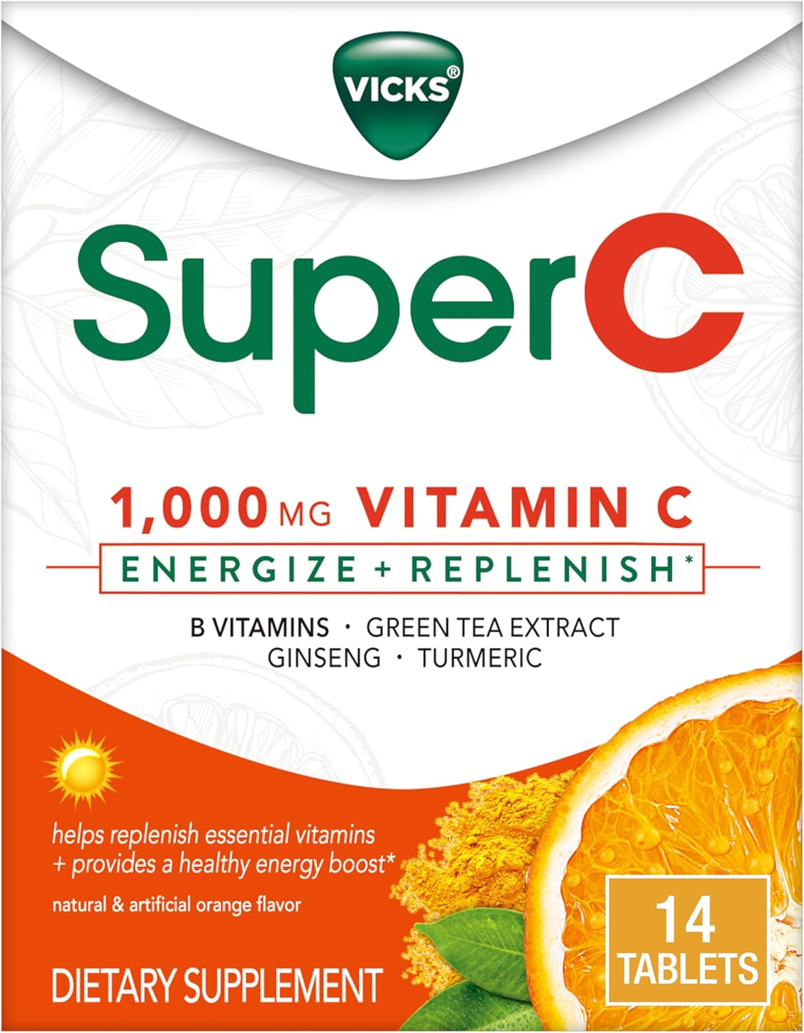Energize + Replenish Daytime Dietary Supplement with Vitamin C, B Vitamins, Green Tea, Ginseng, and Turmeric Extracts - 28 Caplets