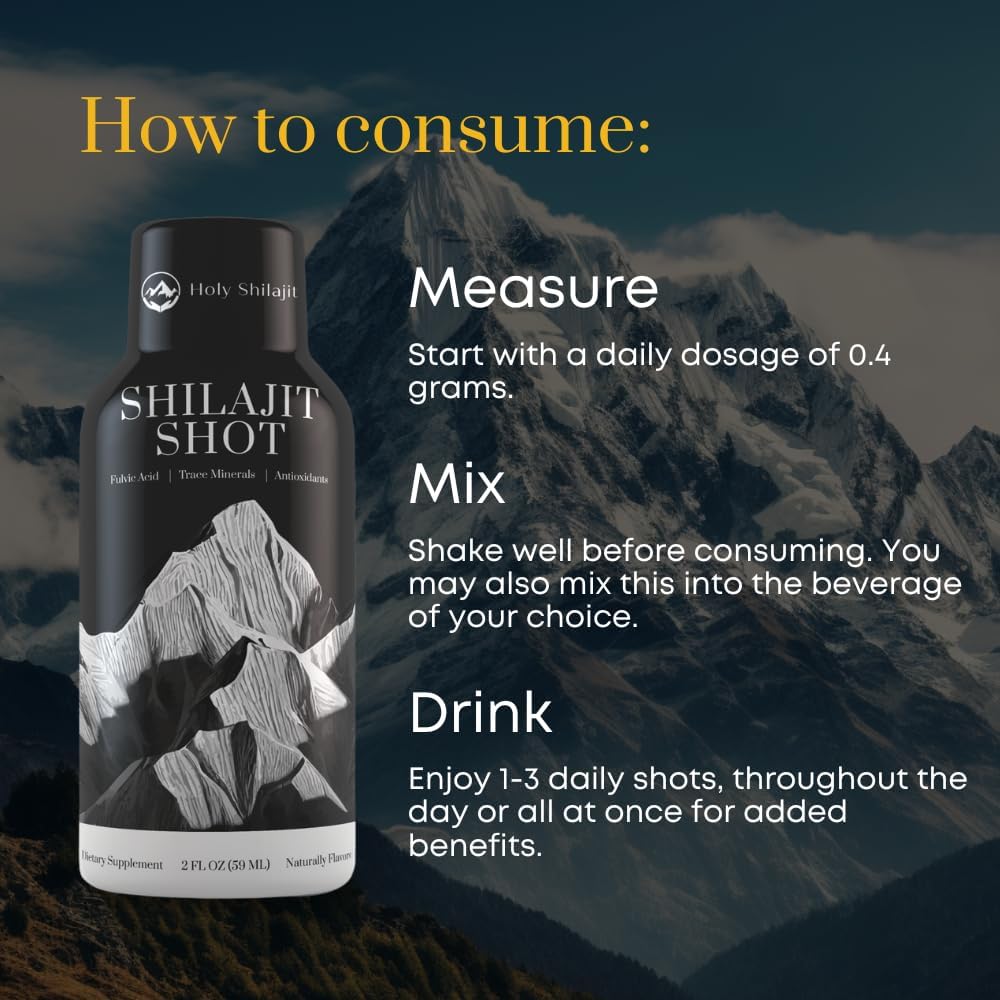 Energizing Shilajit Shots with 400mg Pure Shilajit & 3,000mg Fulvic Minerals for Focus and Immune Support - Men & Women - Superior to Shilajit Resin (100)